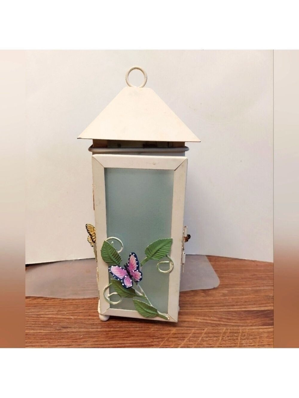 Vintage Glass and Metal 3D Butterfly Tealight Lantern